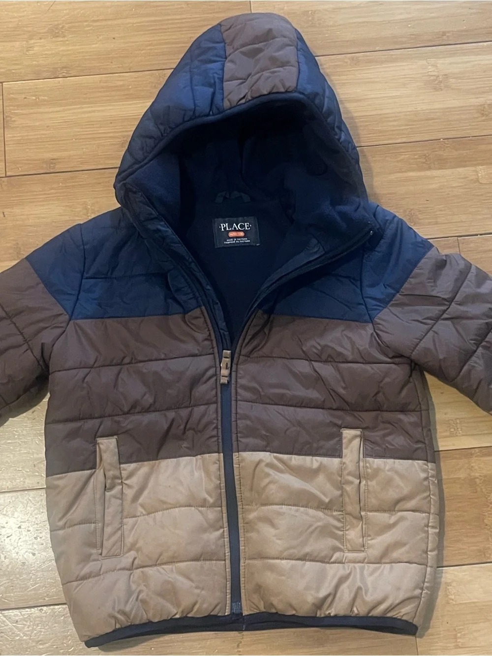 The Children's Place Boys Hooded Puffer Jacket Colorblock Size M 7/8